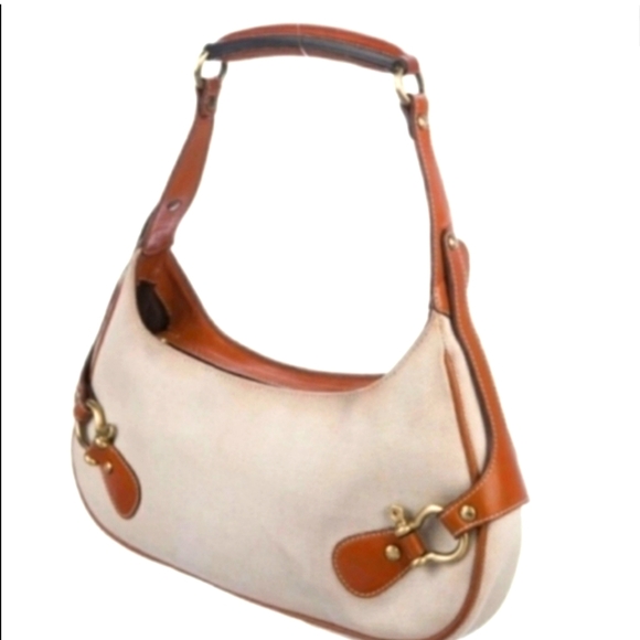 Burberry RARE Horse Bit Cream Canvas & Leather Top Handle Vintage Shoulder Bag - Picture 3 of 14